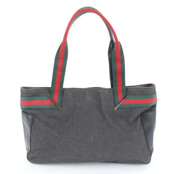 Gucci Sherry Line 73988 Leather Canvas Tote Bag Shoulder Black Women's - Picture 1 of 9